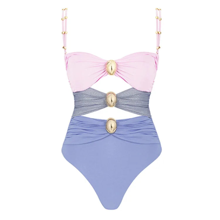 Maiô com Saída de Praia – Ombro a Ombro com Cinto e Detalhe Patchwork